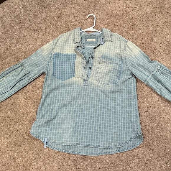 We The Free Washed Light Blue Plaid Pullover Shirt - Picture 5 of 5